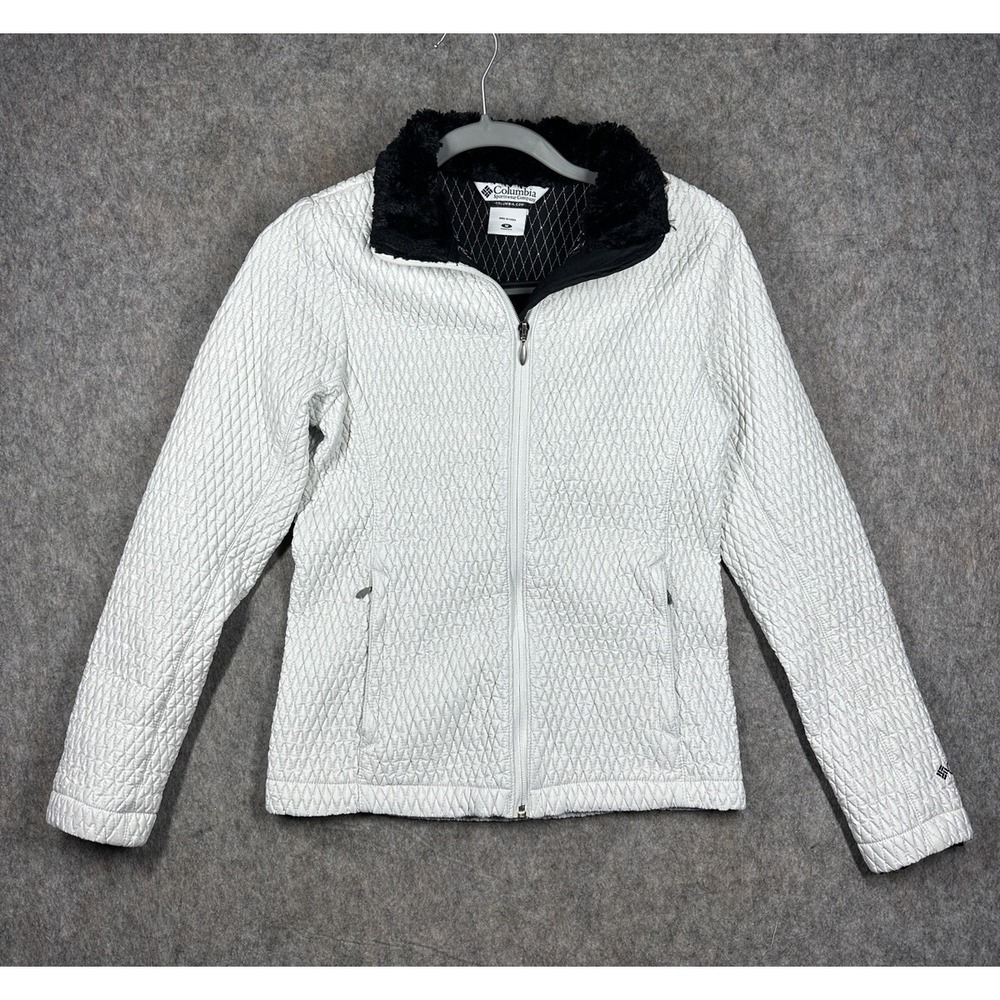 Columbia Womens Medium White Quilted Insulated Jacket Faux‎ Fur Collar Coat